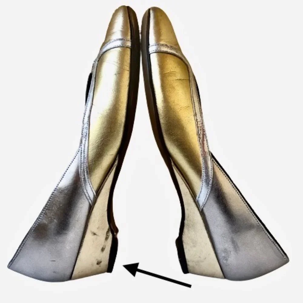 Easy Street Vintage 80's Low Wedge Pump Silver + Gold Made in USA USED